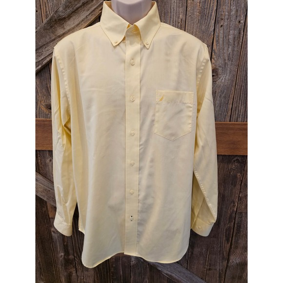 Nautica yellow slim fit wrinkle resistant yellow long sleeve button up EUC - - Picture 1 of 7